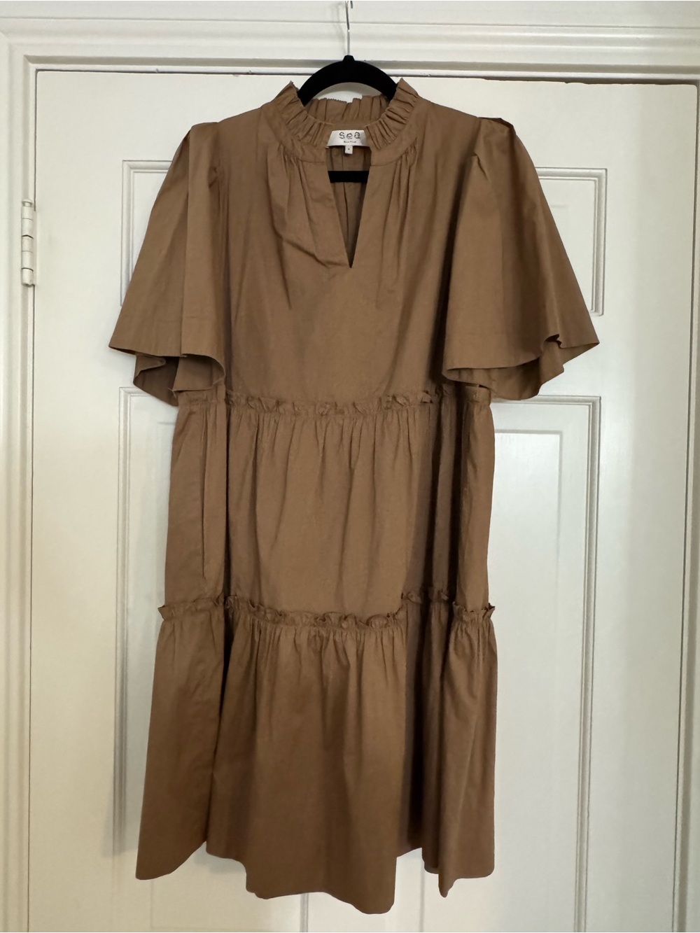 Sea NY Brown Tiered Ruffle-Neck Dress